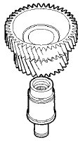 6. Install the idler gear shaft (A) in the idler gear (B) using