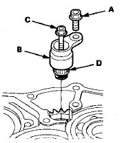 2. Install a 5 x 0.8 mm bolt (C) in the reverse idler gear