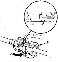 9. Make sure the shift cable end (A) is properly installed