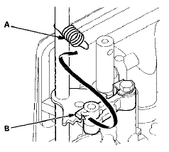 12. Remove the selector control shaft (A) from the torque