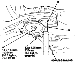 24. Loosely tighten the front subframe mounting bolt in