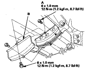 40. Install the torque converter cover (B).