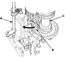 13. Turn the detent arm (B) away from the