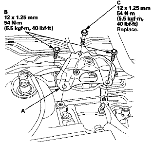 54. Install the rear engine mount with new bolts (A).