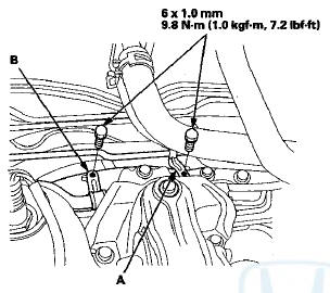 57. Loosely install a new front engine mount bolt (A).