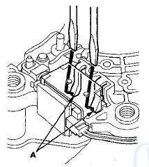 3. Insert a 6.0 mm (0.24 in) pin (A) into the guide hole (B)