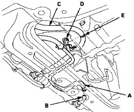 67. Install the ATF cooler hose (C) on the hose clamp (D)