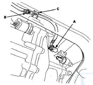 70. Connect the ATF cooler hoses (A) to the ATF cooler