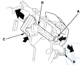 4. Release the lock (C) of the release shaft, and remove