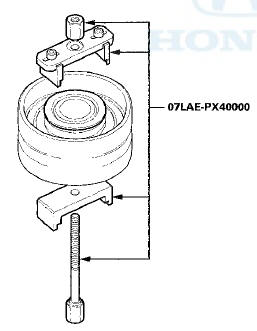 11. Set the clutch spring compressor (A) on the spring