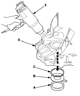 2. Remove the bearing outer race (A) and the 80 mm