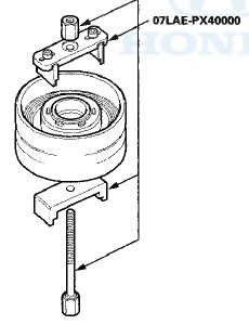 6. Set the clutch spring compressor (A) on the spring