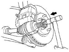 9. Left driveshaft: Pry the inboard joint (A) from the