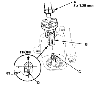 4. Align the bolt hole (A) on the steering joint with the