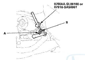 3. Remove the old sealant from the rack guide screw (A),