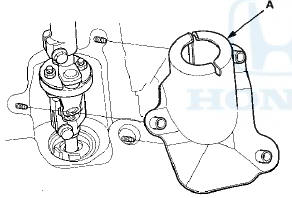 6. Loosen the upper steering joint bolt (A), and remove