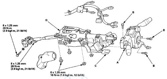 8. Remove the combination switch assembly/cable reel from the steering column