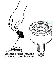 6. Insert the driveshaft (A) into the outboard joint (B)