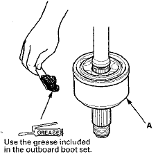 10. Fit the boot ends (A) onto the driveshaft (B) and the