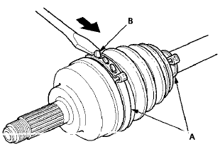 2. Slide the outboard boot (A) partially toward the