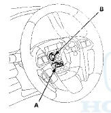 4. Loosen the steering wheel bolt (B) three turns.