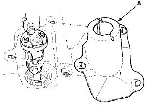 7. Loosen the upper steering joint bolt (A), and remove