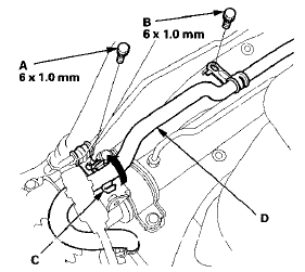 21. Release the return hose clamp (C)f and remove the