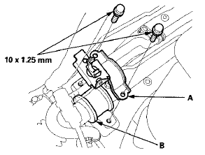 25. Remove the mounting bolts (A) and the flange bolts