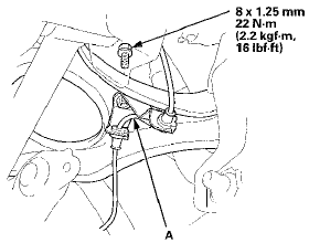 11. Remove the upper arm mounting bolts (A), then