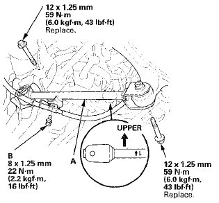 4. Remove the lower arm A mounting bolts, then