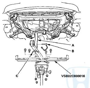 33. Remove the front subframe middle mounting bolts on