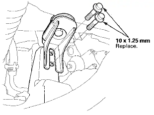 34. Remove the front subframe middle mount (A) on the