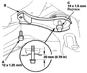 37. Loosen the front subframe mounting bolts (C) so they