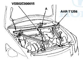 16. Remove the rear engine mount (A).