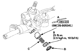 71. Remove the old sealant from the rack guide screw (B),