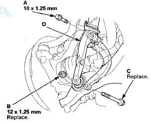 5. Remove the front strut brace mounting nuts (A) (if