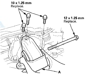 17. A/T: Remove the rear engine mount upper bracket (A)