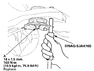 16. Tighten the left rear subframe mounting bolt to the