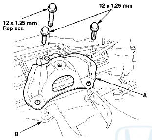 18. Remove the inlet line clamp bolt (A) and the return