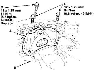 25. Install the rear engine mount (A) with new mounting