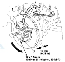 6. Set up the dial gauge against the brake disc as shown,