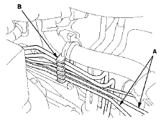 7 Remove the lock pin (A) and the clevis pin (B), then