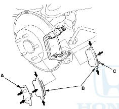 13. Install the brake pads and pad shim correctly. Install