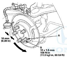 6. Set up the dial gauge against the brake disc as shown,