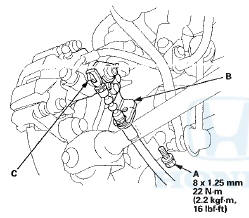 6. Disconnect the parking brake cable from the lever (C).