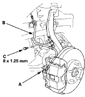 5. Remove the brake hose mounting bolt (C), then