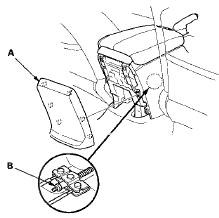 3. Loosen the parking brake adjusting nut (B).