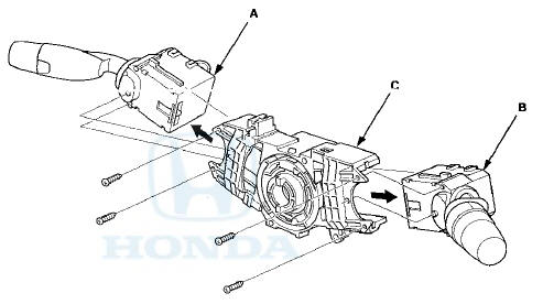 5. Install the combination switch body assembly in the reverse order of