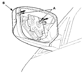 3. Release the hooks (A), then remove the mirror