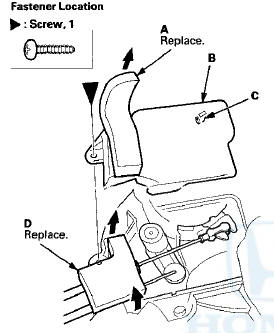 8. Disconnect the latch cable (A) and the inner handle